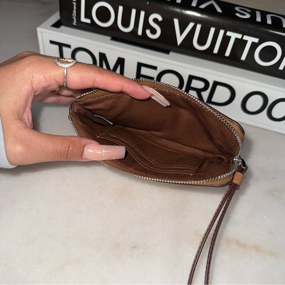 Coach 1941 Varsity Logo Pebbled Leather Zip Wristlet Pouch in Light Saddle Tan - Picture 6 of 7